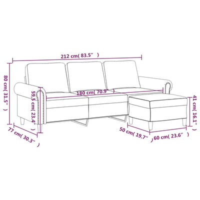 3-osobowa sofa z podnóżkiem winna czerwień 180 cm, aksamit