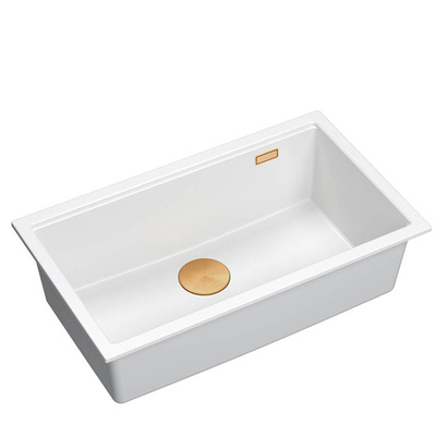 LOGAN 110 GraniteQ zlewozmywak snow white 76x44x23,5 cm 1-komorowy podwieszany z syfonem manualnym miedziany