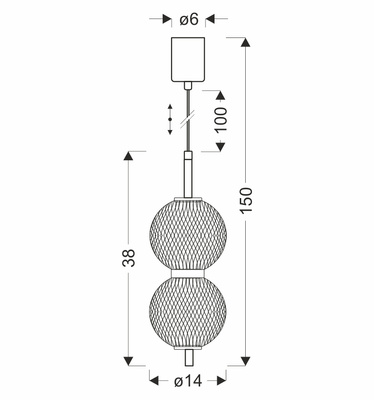 Lampa wisząca druciana PUMA z kloszami kulami 14 x 38 cm – designerskie oświetlenie salonu LED 3000K