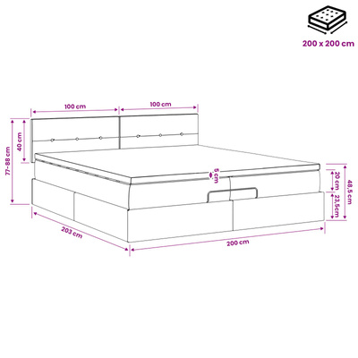 Łóżko z pojemnikiem i materacem LED Ciemny brąz 200 x 200 cm