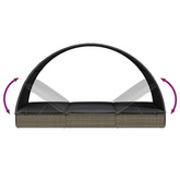 vidaXL Leżak z półokrągłym daszkiem, szary, 211x57x140 cm, rattan PE