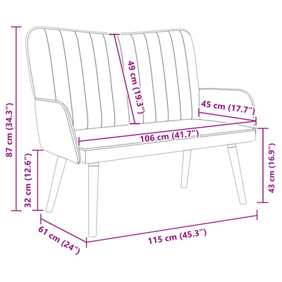 Sofa dwuosobowa Czarny 115 x 61 x 87 cm Welur