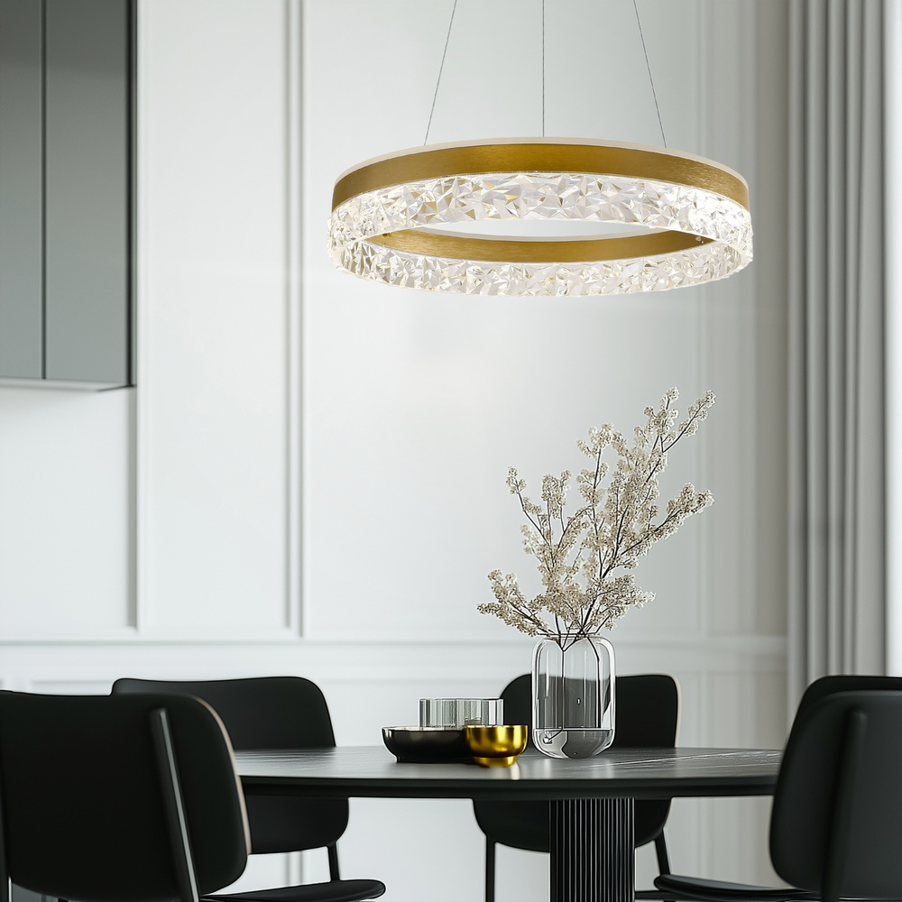 Lampa wisząca FROZI w stylu glamour – złoty klosz z kryształkami – eleganckie i nowoczesne oświetlenie salonu LED