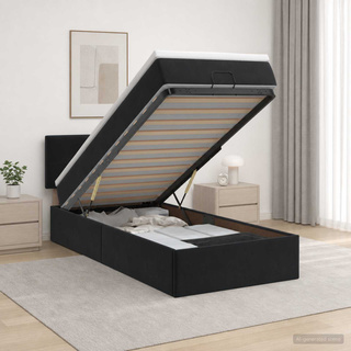 Łóżko ottoman z materacem Z zagłówkiem Czarny 80 x 200 cm Welur
