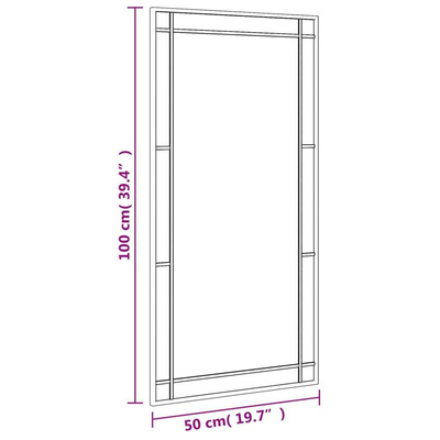 vidaXL Lustro ścienne, czarne, 50x100 cm, prostokątne, żelazo