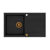 EVAN 111 GraniteQ zlewozmywak z syfonem Push 2 Open 1-komorowy z/o (860x500x210) pure carbon / elementy miedziane