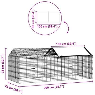 Klatka dla królika Srebrny 200 x 78 x 78 cm Stal Galwanizowana