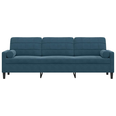 3-osobowa sofa z poduszkami, niebieska, 210 cm, aksamit
