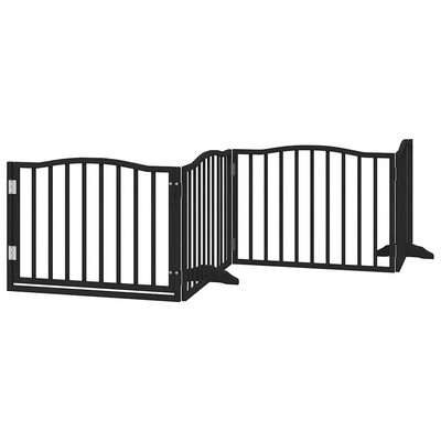 Bramka dla psa z drzwiami składana 4 panele, czarna, 320 cm, drewno topolowe