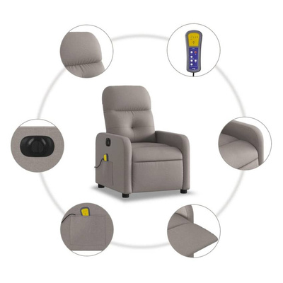 vidaXL Rozkładany fotel masujący, elektryczny, kolor taupe, tkanina