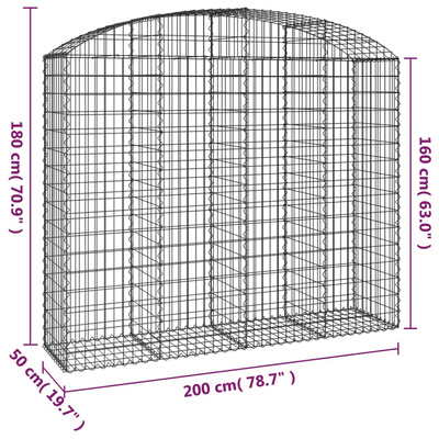 Łukowaty kosz gabionowy 200x50x160/180 cm, galwanizowane żelazo