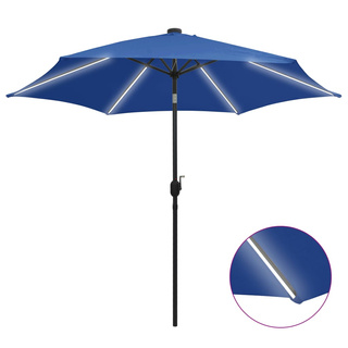 Parasol ogrodowy z LED i aluminiowym słupkiem 300 cm, niebieski