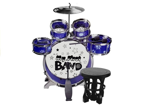 Duża Perkusja 5 Bębnów z Krzesłem Talerz Niebieska