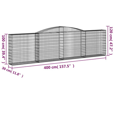 Kosze gabionowe, 7 szt, 400x30x100/120 cm, galwanizowane żelazo