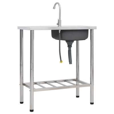 Zlewozmywak kempingowy, jednokomorowy z kranem, stal nierdzewna