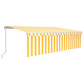 Ręcznie zwijana markiza z zasłoną i LED, 5x3 m, żółto-biała