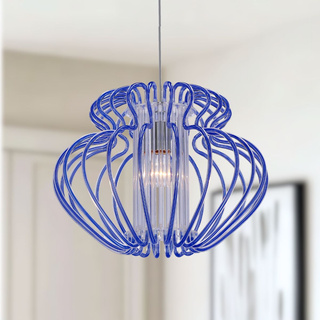 Lampa wisząca Imperia niebieska z szerokim kloszem pojedyncza do jadalni E27