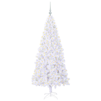 Sztuczna choinka z 300 diodami LED Biały 180 cm PVC i stal