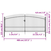Brama dwuskrzydłowa z grotami, 400 x 225 cm
