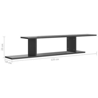 vidaXL Wisząca szafka pod TV, szara z połyskiem, 125x18x23 cm