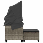 2-os. sofa ogrodowa, daszek i podnóżki, jasnoszara, rattan PE
