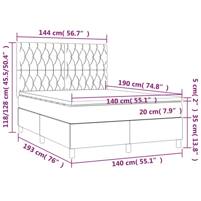 vidaXL Łóżko kontynentalne z materacem, czarne, aksamit, 140x190 cm model standard