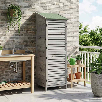 Shed ogrodowy z dachem Szary 59 x 56 x 176 cm Drewno Świerkowe