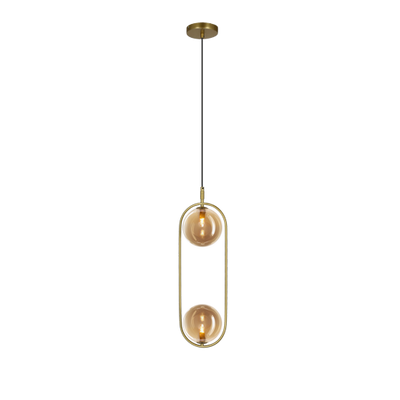 Lampa wisząca CORDEL vintage - złoty mosiądz z bursztynowymi kloszami kulkami - eleganckie oświetlenie salonu 2x G9 LED
