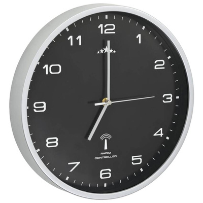 vidaXL Sterowany radiowo zegar z mechanizmem kwarcowym, 31 cm, czarny