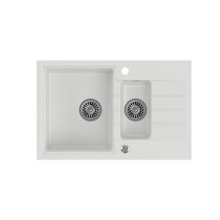 PETER 156 GraniteQ zlewozmywak granitowy snow white 1,5-komorowy z/o (78x50x20) z syfonem i zaślepką