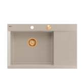 JOSH 111 GraniteQ zlewozmywak 1-komorowy z/o (780x500x215) pearl beige + syfon push 2 open + deska + wkładka/ elementy miedziane