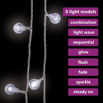 Lampki świąteczne, 20 m, 200 diod LED, zimna biel, 8 funkcji