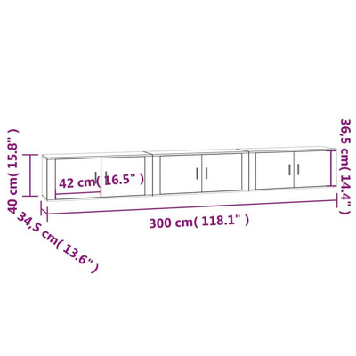 vidaXL Wiszące szafki telewizyjne, 3 szt., białe, 100x34,5x40 cm