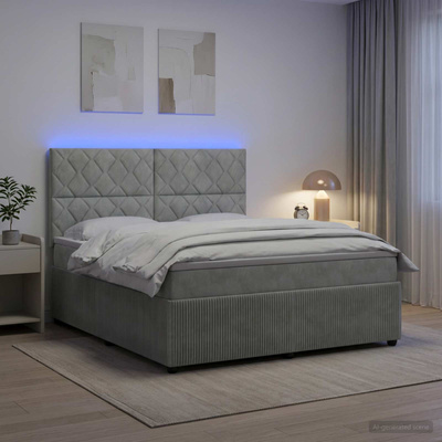 Łóżko z box spring LED z materacem jasnoszary 140 x 190 cm