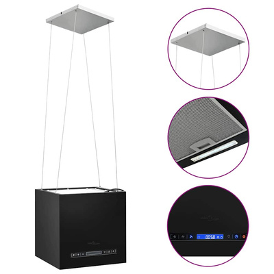 Wiszący okap nad wyspę, dotykowy LCD, 37 cm, stal