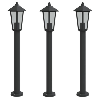 Lampy ogrodowe na słupku, 3 szt, czarne, 80 cm, stal nierdzewna