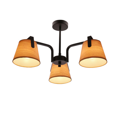Milbury lampa sufitowa plafon 3x40W E14 czarny metal abażury tkanina żółte nowoczesna oprawa oświetleniowa salon sypialnia przedpokój