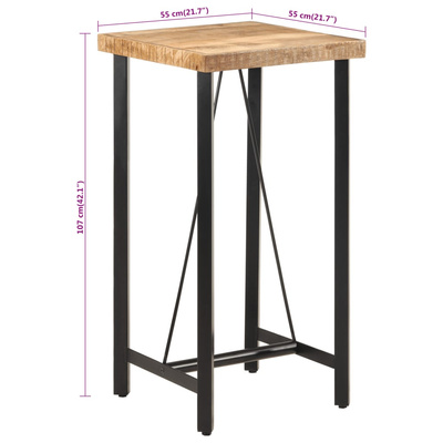 Stolik barowy, 55x55x107 cm, lite drewno mango i żelazo