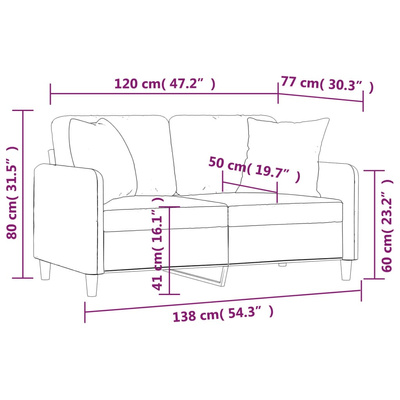 2-osobowa sofa z poduszkami, jasnożółta, 120 cm, tkanina