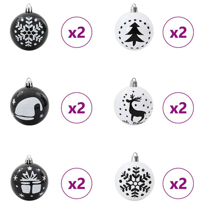 Zestaw Bombek Choinkowych 40 pcs Czarny i Biały