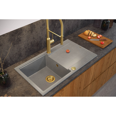 Zlewozmywak granitowy EVAN 111 – jednokomorowy, wpuszczany, pearl beige/elementy stalowe, Quadron