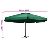 Parasol ogrodowy na aluminiowym słupku, 600 cm, zielony