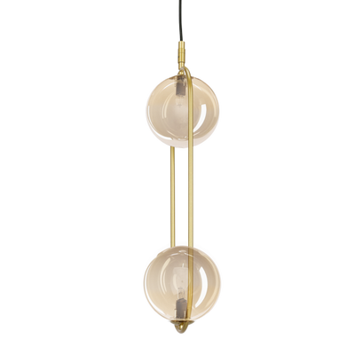 Lampa wisząca CORDEL vintage - złoty mosiądz z bursztynowymi kloszami kulkami - eleganckie oświetlenie salonu 2x G9 LED