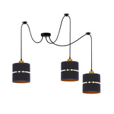 Lampa wisząca z abażurami Assam czarna ze złotym pasem potrójna nowoczesna do salonu