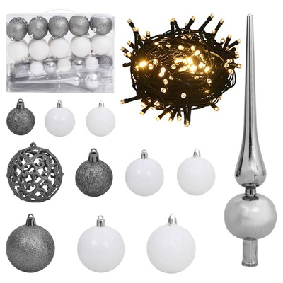 vidaXL Sztuczna choinka na zawiasach, 150 lampek LED i bombki, 150 cm wariant 4