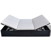 vidaXL Podwójny leżak z poduszką, polirattan, czarny