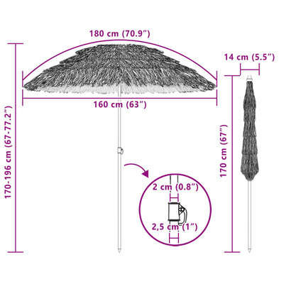 Parasol plażowy Naturalny 160 x 160 x 196 cm Poliester i Stal