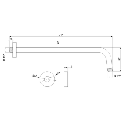 Ramię natryskowe z mocow.ściennym fi 2,2 cm dł.40 cm SC-P1-009-G Invena