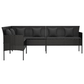 Ogrodowa sofa narożna z poduszkami, czarny polirattan