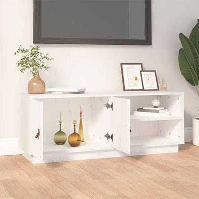vidaXL Szafka pod TV, biała, 105x34x40 cm, lite drewno sosnowe